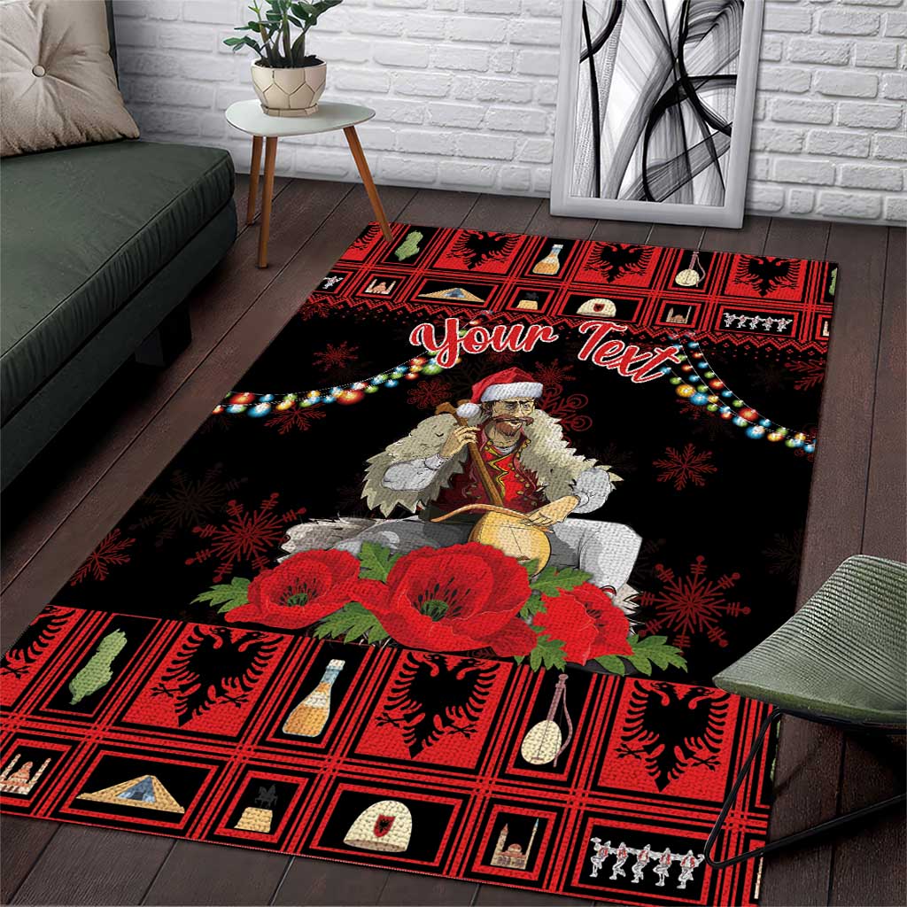 Personalized Albania Christmas Area Rug Albanian Man Playing Lahuta With Red Poppy - Wonder Print Shop