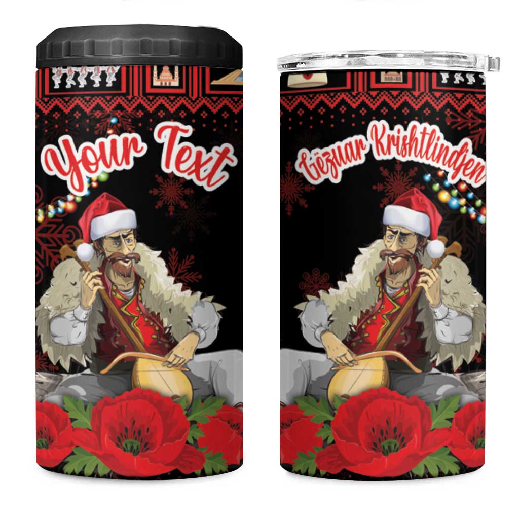 Personalized Albania Christmas 4 in 1 Can Cooler Tumbler Albanian Man Playing Lahuta With Red Poppy - Wonder Print Shop