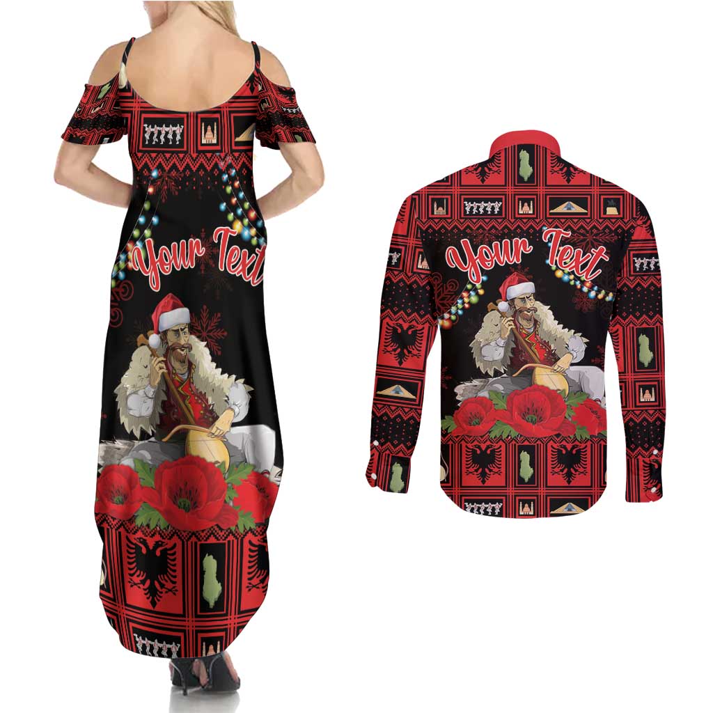 Personalized Albania Christmas Couples Matching Summer Maxi Dress and Long Sleeve Button Shirt Albanian Man Playing Lahuta With Red Poppy - Wonder Print Shop