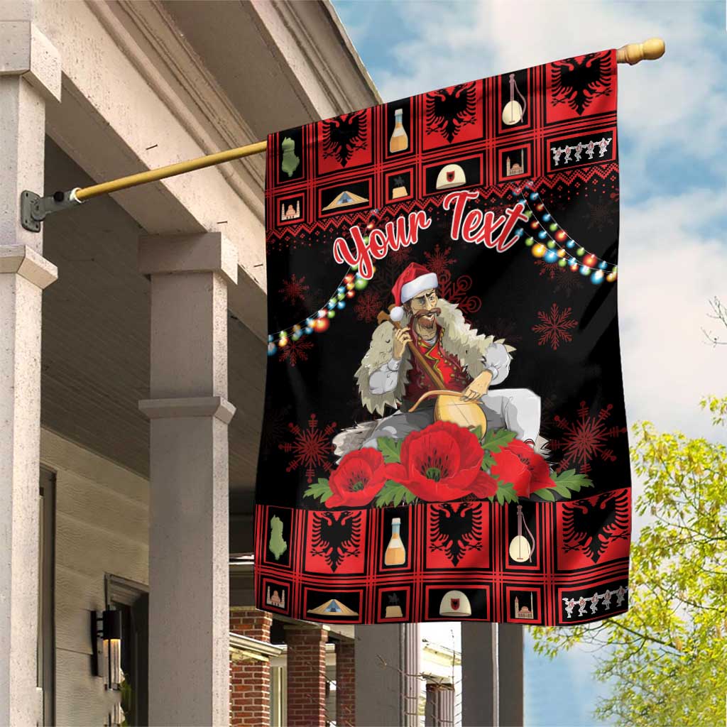 Personalized Albania Christmas Garden Flag Albanian Man Playing Lahuta With Red Poppy - Wonder Print Shop