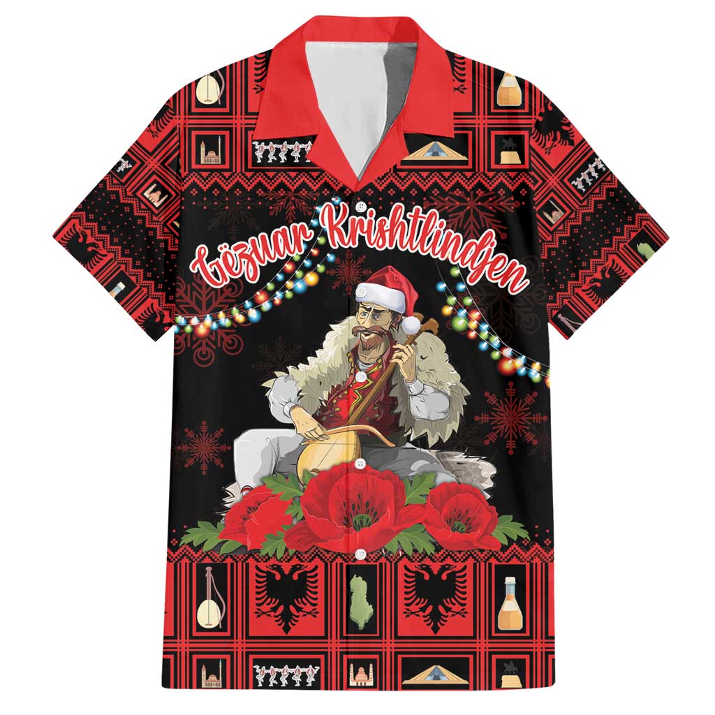 Personalized Albania Christmas Hawaiian Shirt Albanian Man Playing Lahuta With Red Poppy - Wonder Print Shop