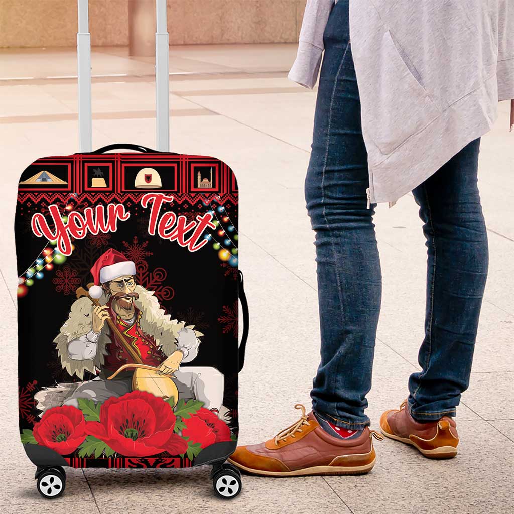 Personalized Albania Christmas Luggage Cover Albanian Man Playing Lahuta With Red Poppy - Wonder Print Shop