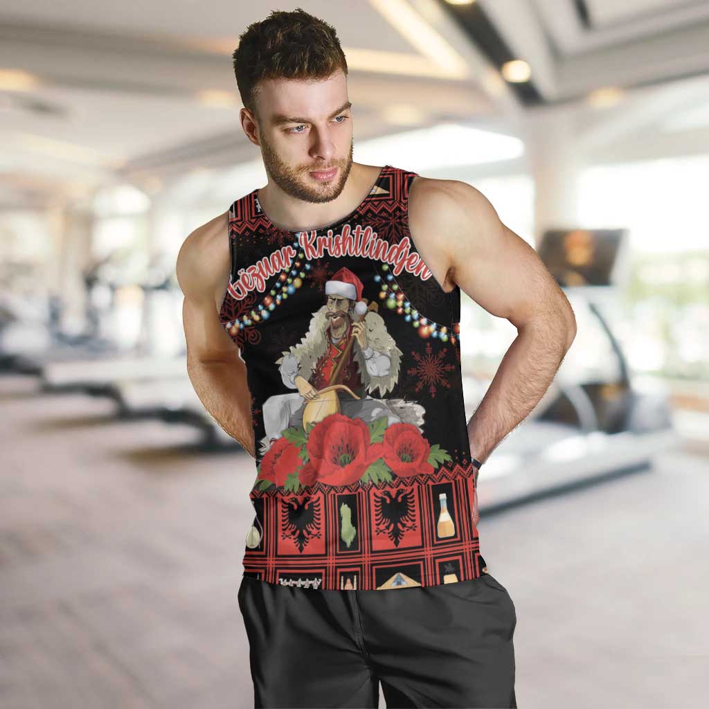 Personalized Albania Christmas Men Tank Top Albanian Man Playing Lahuta With Red Poppy - Wonder Print Shop