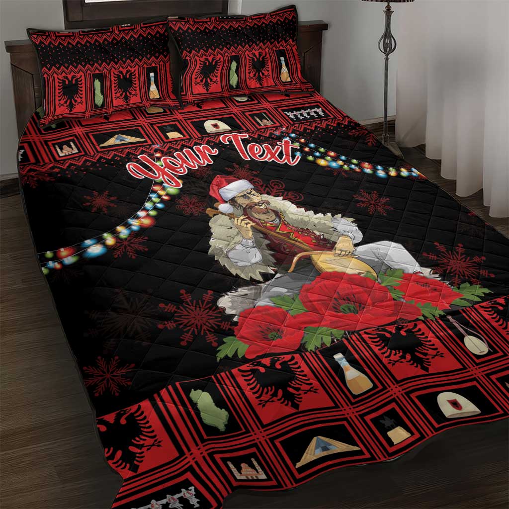 Personalized Albania Christmas Quilt Bed Set Albanian Man Playing Lahuta With Red Poppy - Wonder Print Shop