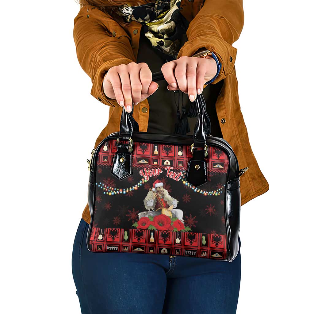 Personalized Albania Christmas Shoulder Handbag Albanian Man Playing Lahuta With Red Poppy