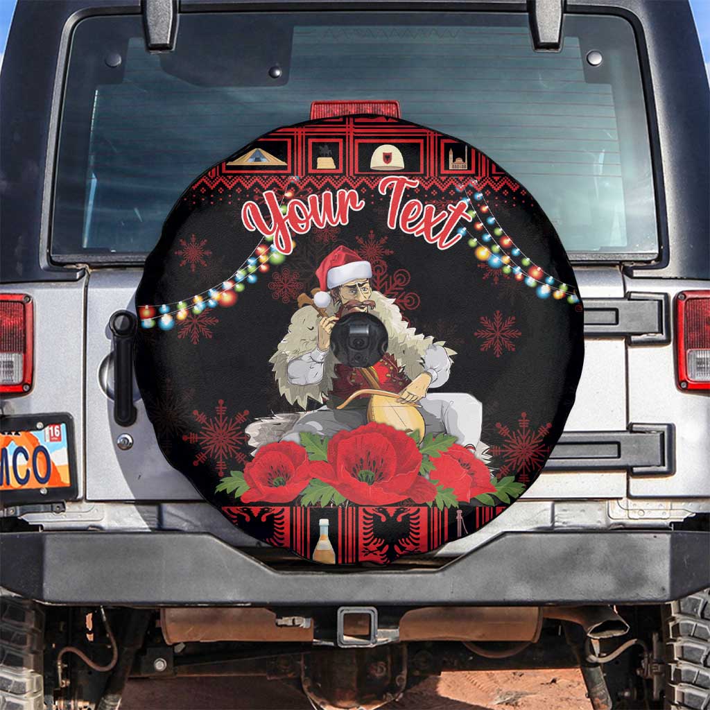 Personalized Albania Christmas Spare Tire Cover Albanian Man Playing Lahuta With Red Poppy - Wonder Print Shop