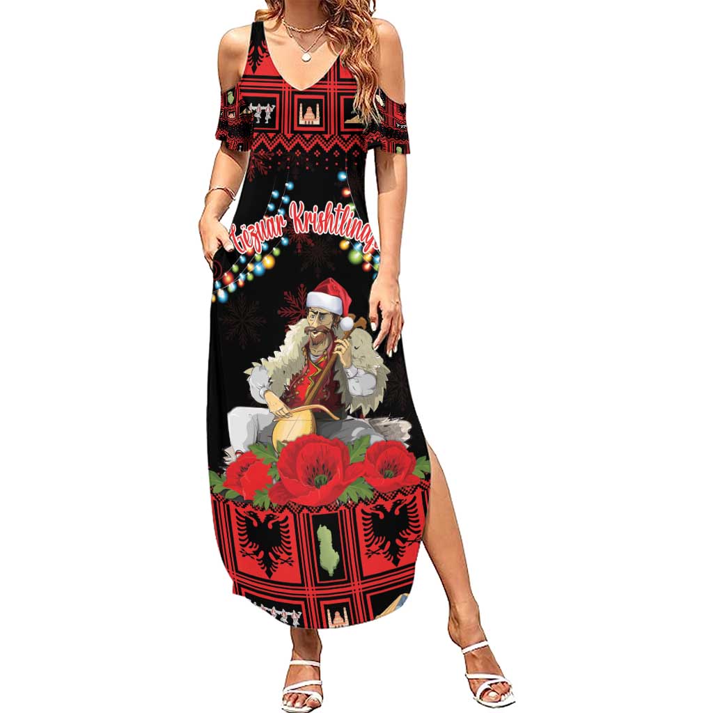 Personalized Albania Christmas Summer Maxi Dress Albanian Man Playing Lahuta With Red Poppy - Wonder Print Shop