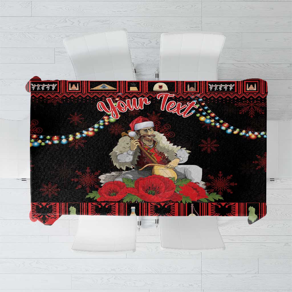 Personalized Albania Christmas Tablecloth Albanian Man Playing Lahuta With Red Poppy - Wonder Print Shop