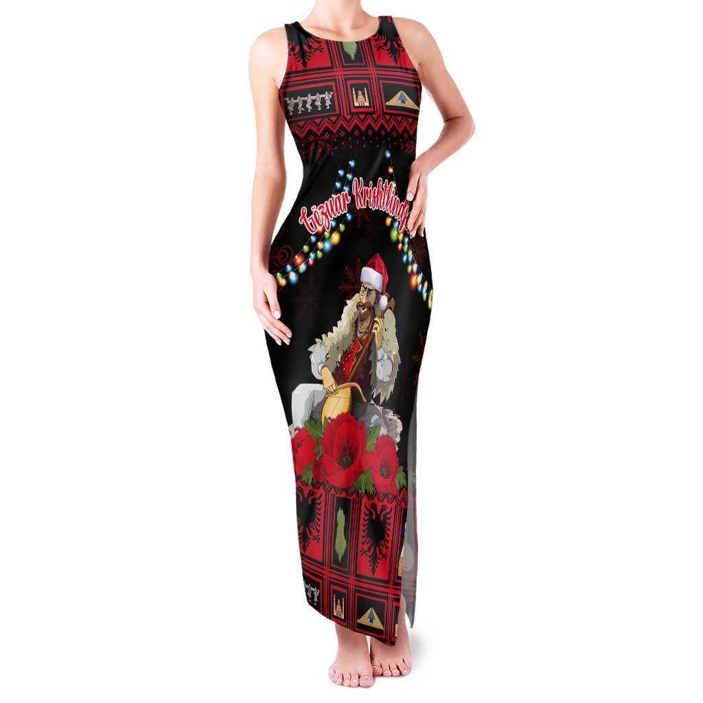 Personalized Albania Christmas Tank Maxi Dress Albanian Man Playing Lahuta With Red Poppy - Wonder Print Shop