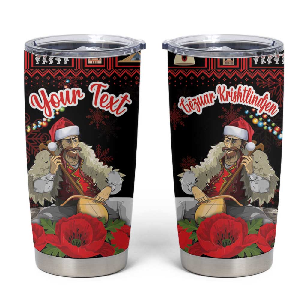 Personalized Albania Christmas Tumbler Cup Albanian Man Playing Lahuta With Red Poppy - Wonder Print Shop