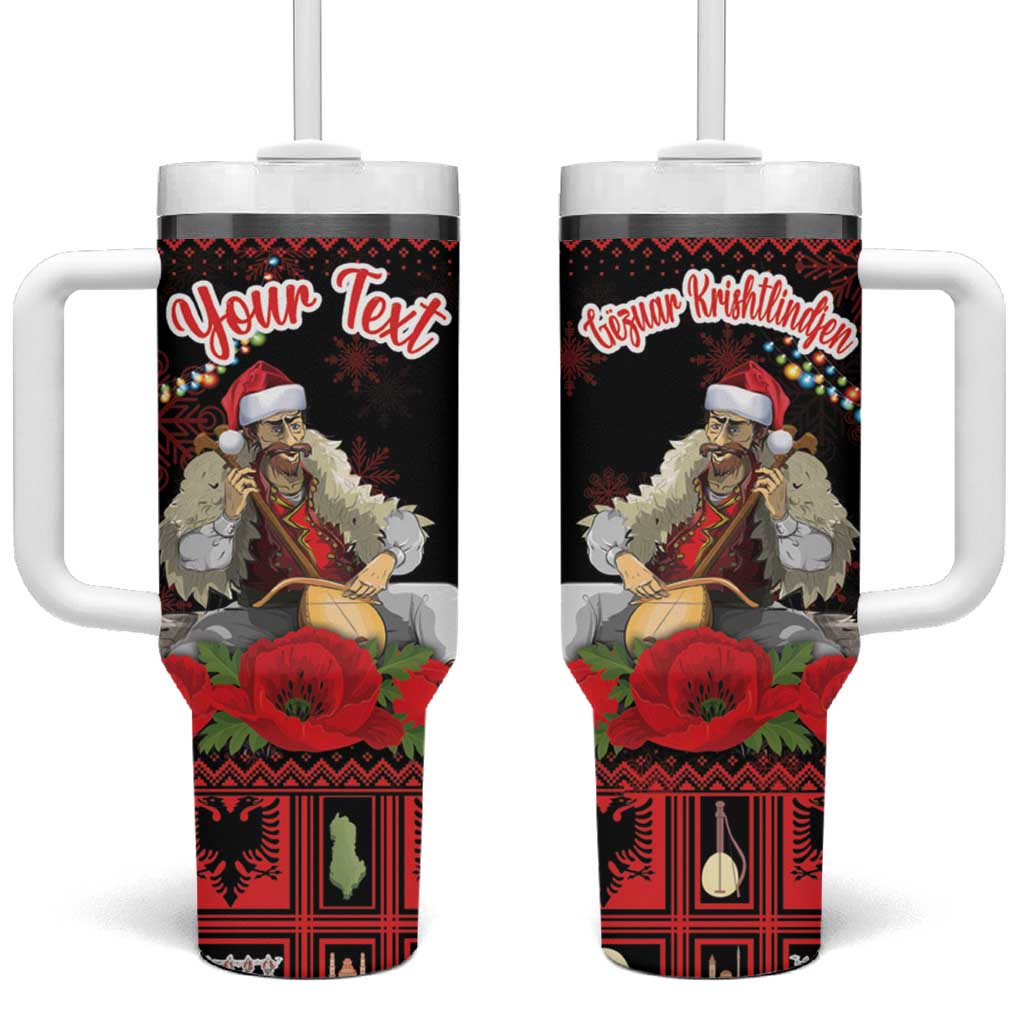 Personalized Albania Christmas Tumbler With Handle Albanian Man Playing Lahuta With Red Poppy - Wonder Print Shop