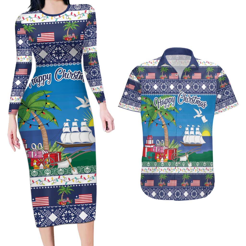 Personalized Liberia Christmas Couples Matching Long Sleeve Bodycon Dress and Hawaiian Shirt The Love of Liberty Brought Us Here - Wonder Print Shop