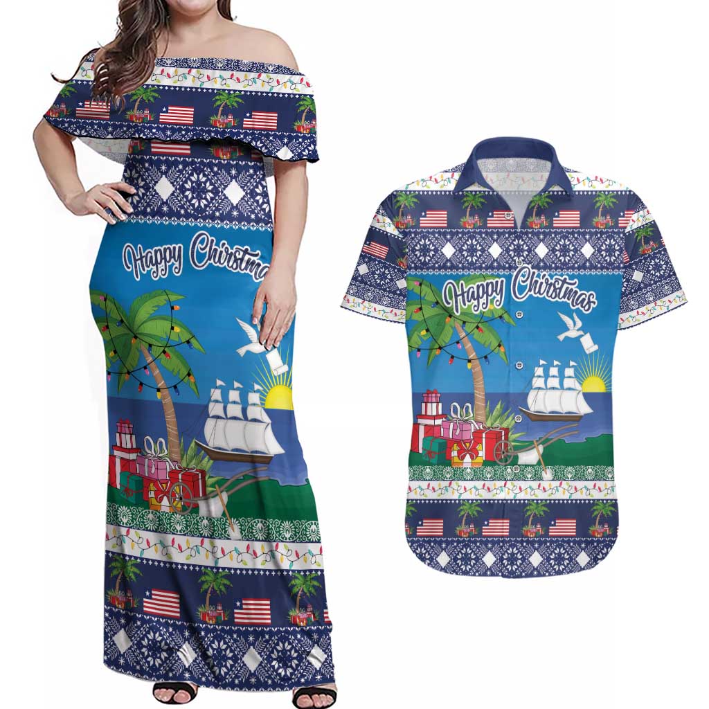 Personalized Liberia Christmas Couples Matching Off Shoulder Maxi Dress and Hawaiian Shirt The Love of Liberty Brought Us Here - Wonder Print Shop