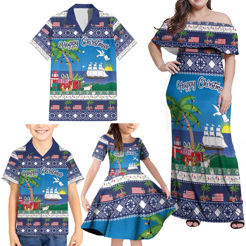 Personalized Liberia Christmas Family Matching Off Shoulder Maxi Dress and Hawaiian Shirt The Love of Liberty Brought Us Here - Wonder Print Shop