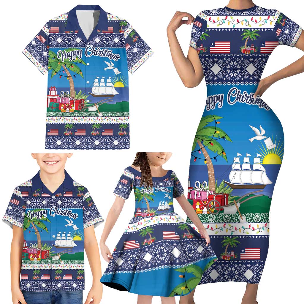 Personalized Liberia Christmas Family Matching Short Sleeve Bodycon Dress and Hawaiian Shirt The Love of Liberty Brought Us Here - Wonder Print Shop