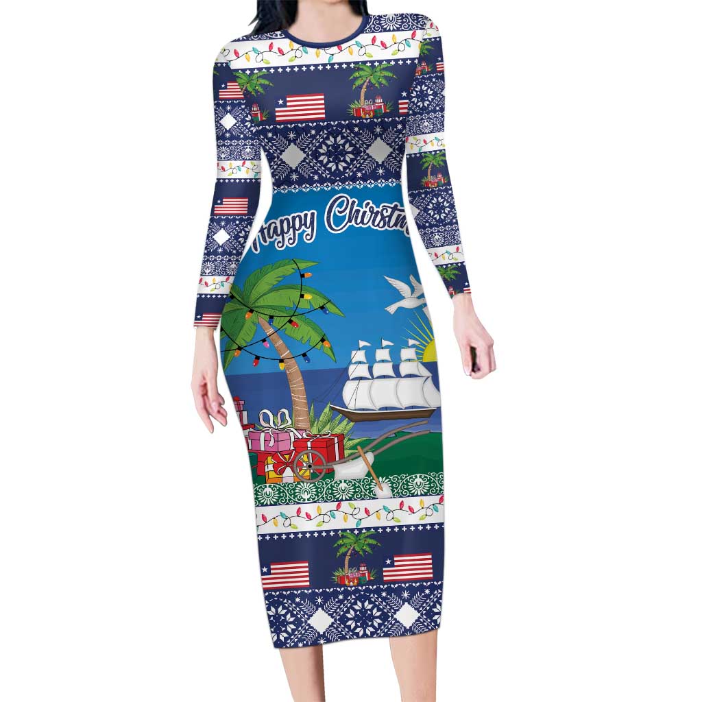 Personalized Liberia Christmas Long Sleeve Bodycon Dress The Love of Liberty Brought Us Here - Wonder Print Shop