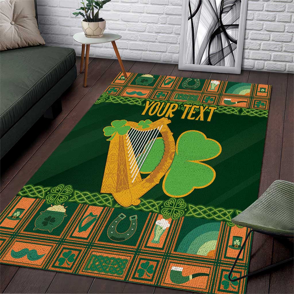 Personalized Ireland Christmas Area Rug Irish Harp With Lucky Shamrock - Wonder Print Shop