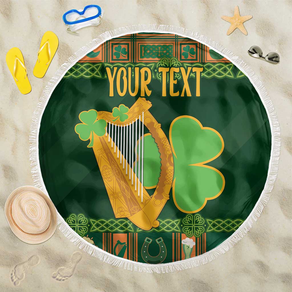 Personalized Ireland Christmas Beach Blanket Irish Harp With Lucky Shamrock - Wonder Print Shop