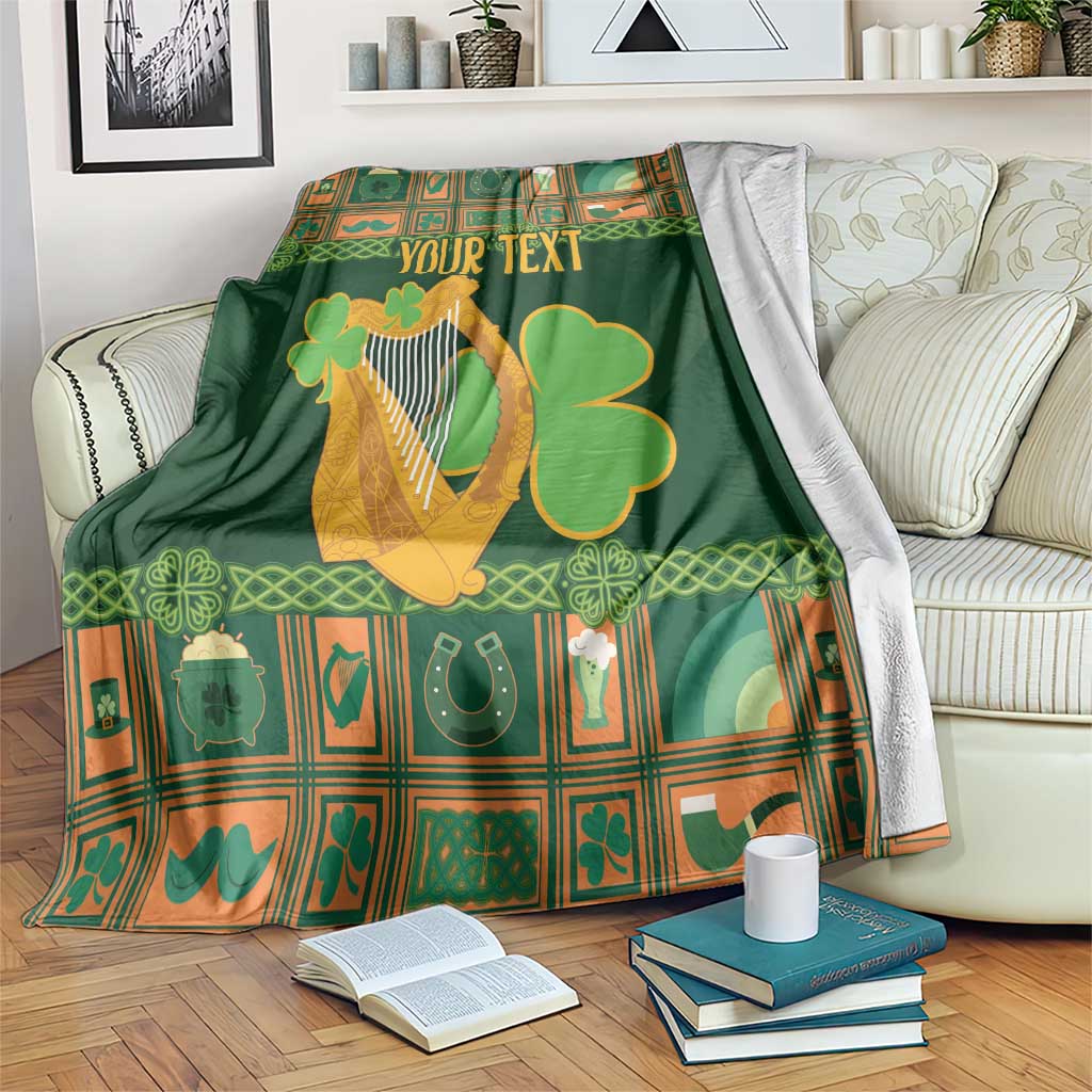 Personalized Ireland Christmas Blanket Irish Harp With Lucky Shamrock