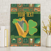 Green canvas wall art with gold harp, shamrocks, and 'Your Text' text (framed)