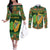 Personalized Ireland Christmas Couples Matching Off The Shoulder Long Sleeve Dress and Long Sleeve Button Shirt Irish Harp With Lucky Shamrock