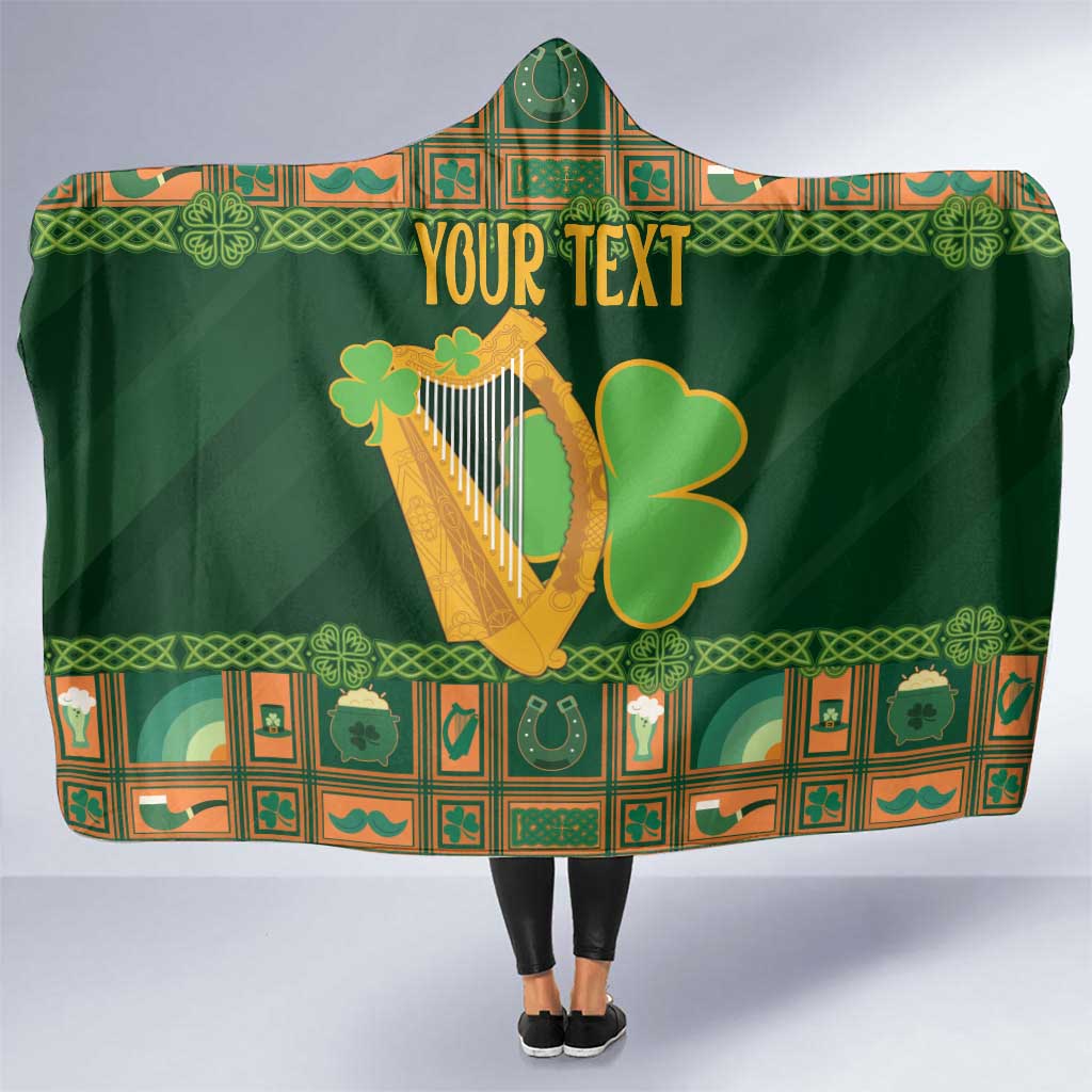 Personalized Ireland Christmas Hooded Blanket Irish Harp With Lucky Shamrock