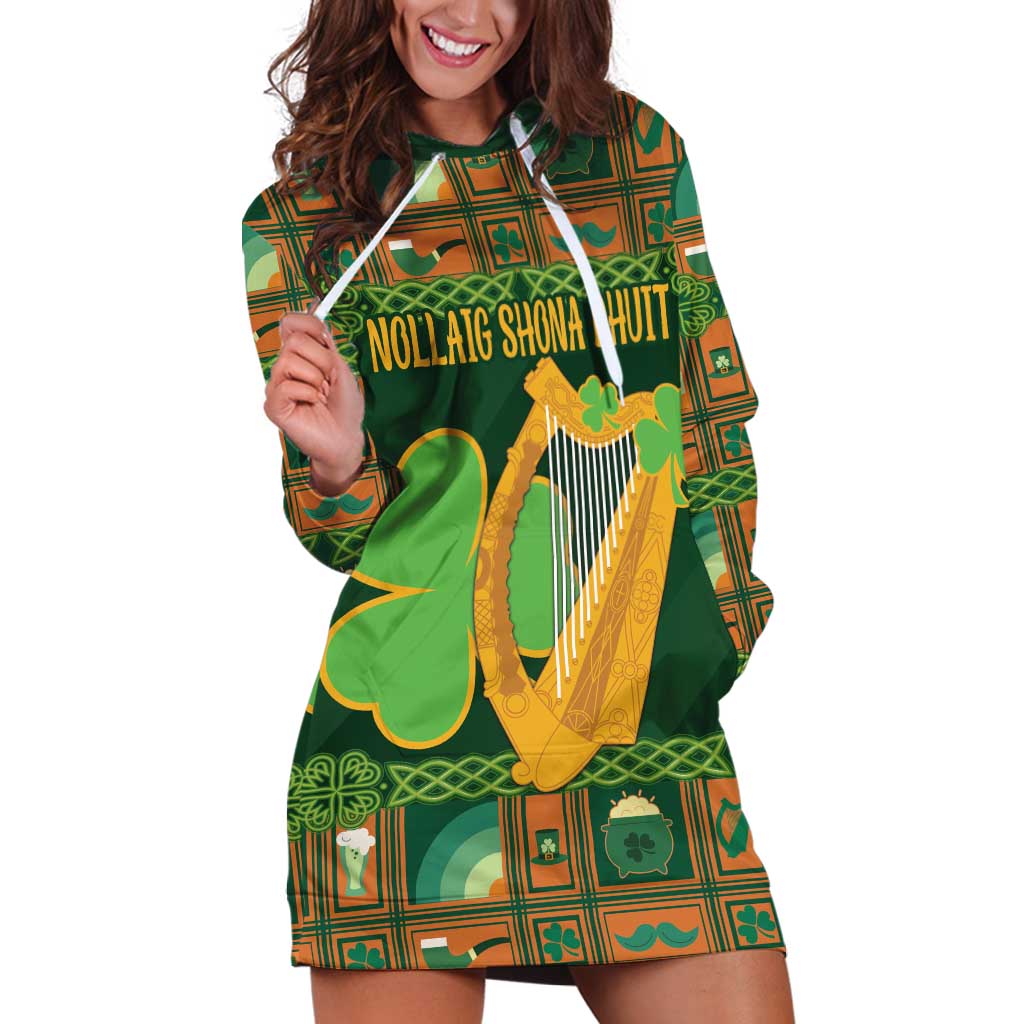 Personalized Ireland Christmas Hoodie Dress Irish Harp With Lucky Shamrock