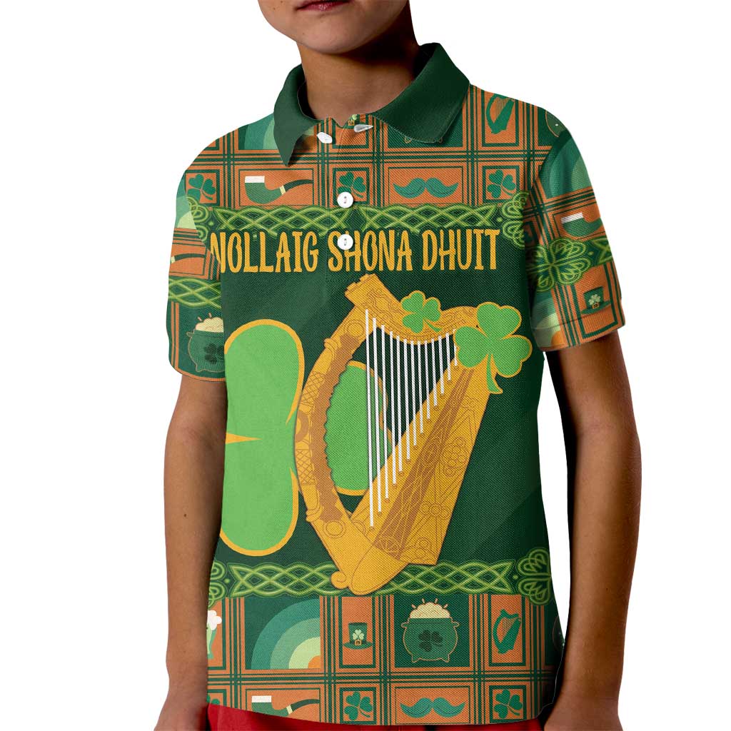 Personalized Ireland Christmas Kid Polo Shirt Irish Harp With Lucky Shamrock - Wonder Print Shop