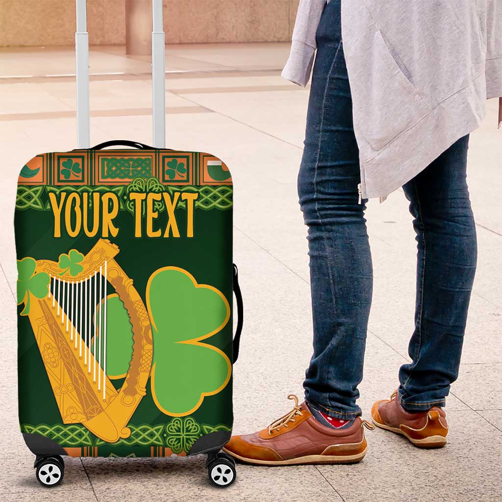 Personalized Ireland Christmas Luggage Cover Irish Harp With Lucky Shamrock - Wonder Print Shop