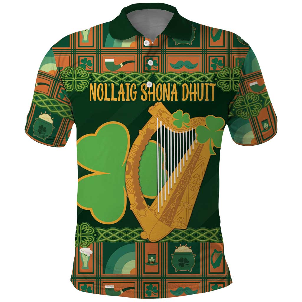 Personalized Ireland Christmas Polo Shirt Irish Harp With Lucky Shamrock - Wonder Print Shop