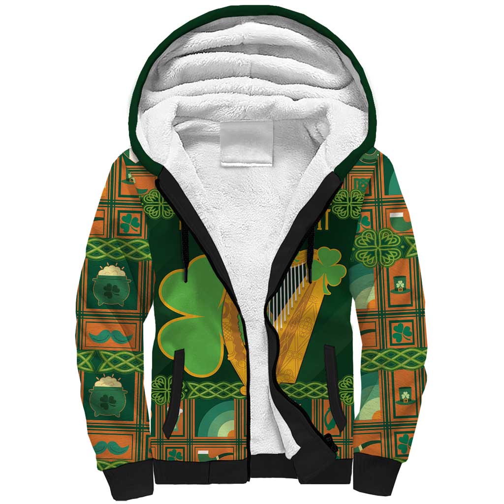 Personalized Ireland Christmas Sherpa Hoodie Irish Harp With Lucky Shamrock