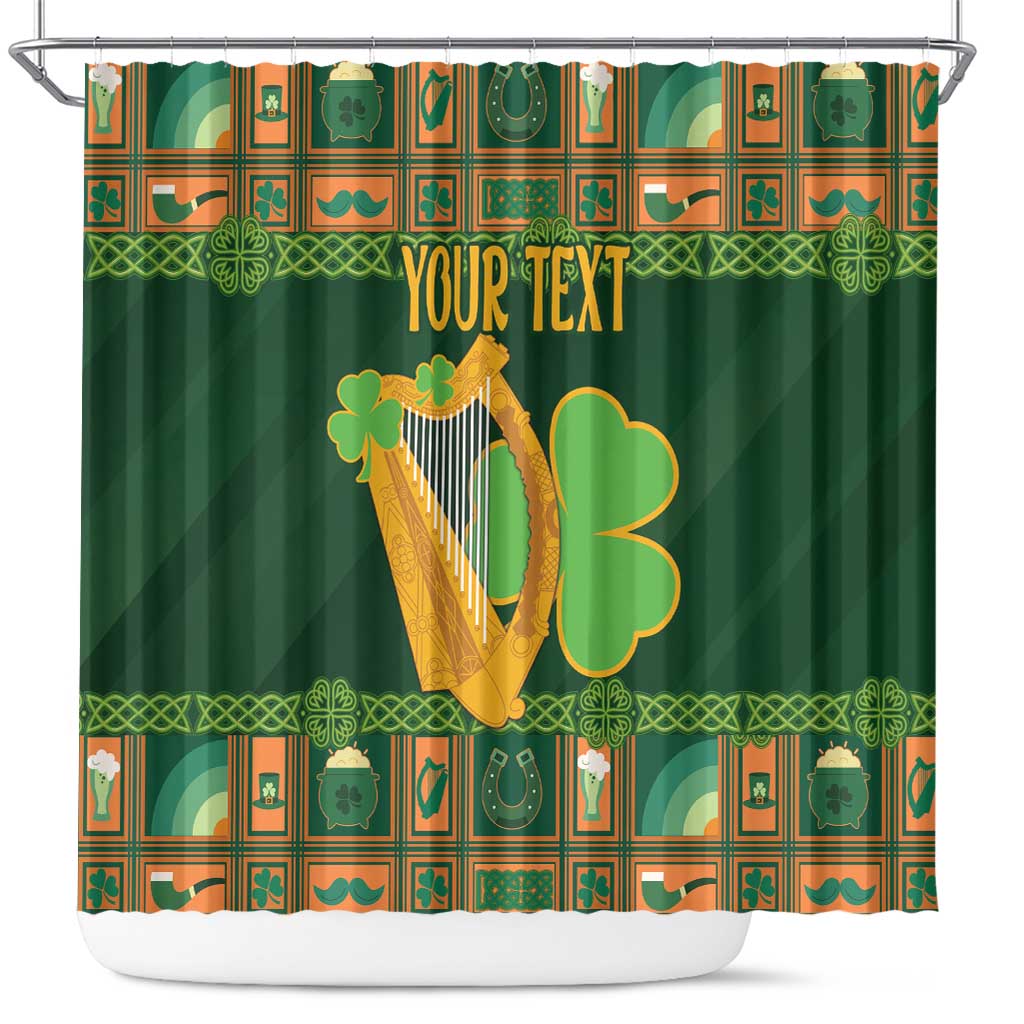 Personalized Ireland Christmas Shower Curtain Irish Harp With Lucky Shamrock