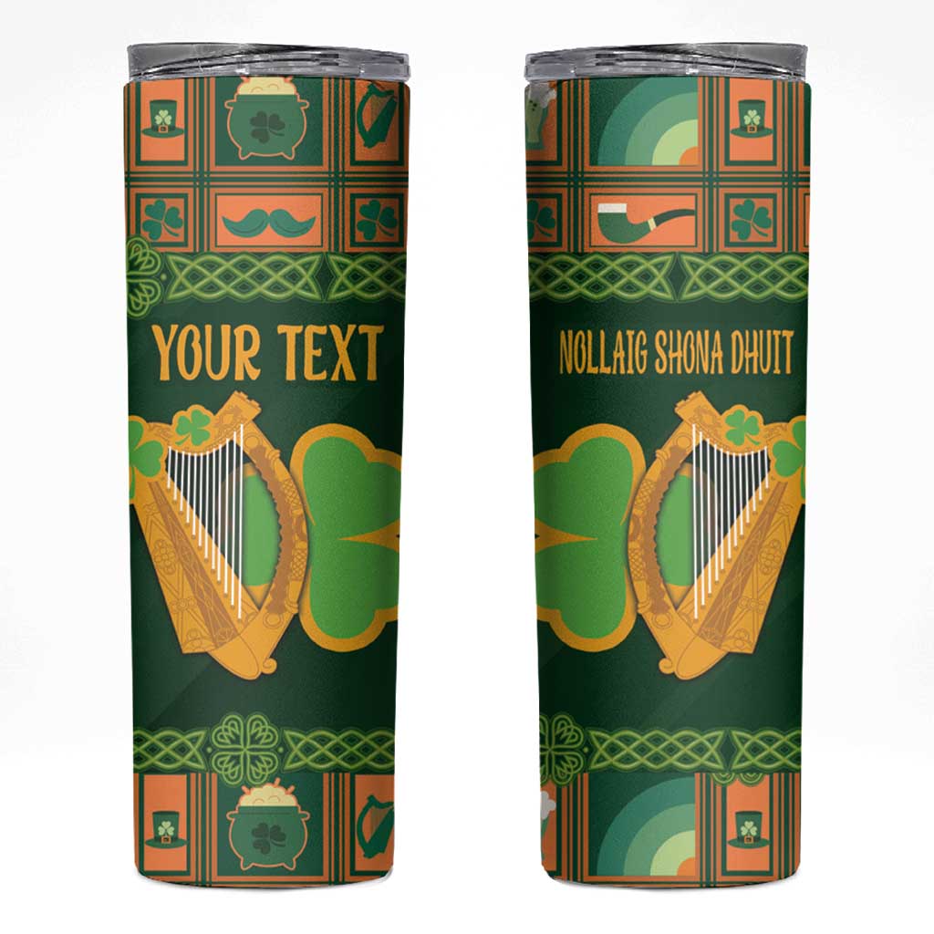 Personalized Ireland Christmas Skinny Tumbler Irish Harp With Lucky Shamrock