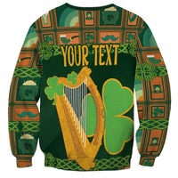 Green personalized Irish Christmas sweatshirt with harp, shamrock and custom text