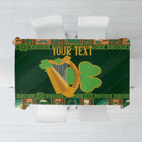 Green Irish tablecloth with harp and shamrock, personalized text panel
