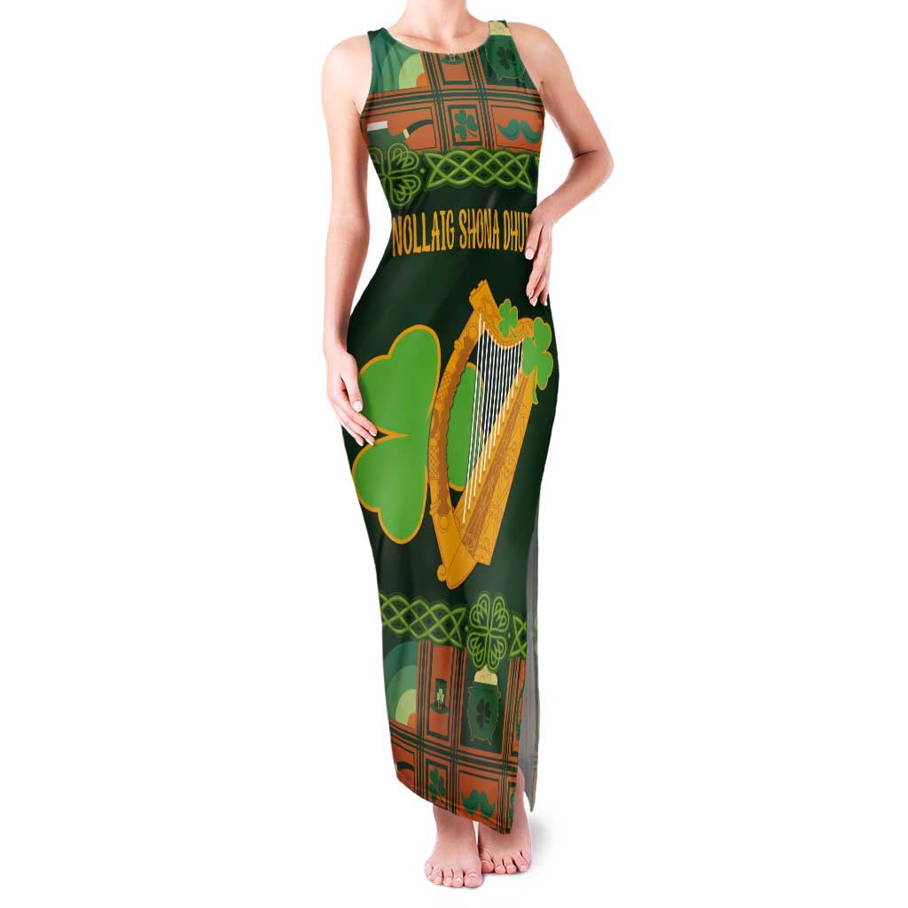 Personalized Ireland Christmas Tank Maxi Dress Irish Harp With Lucky Shamrock