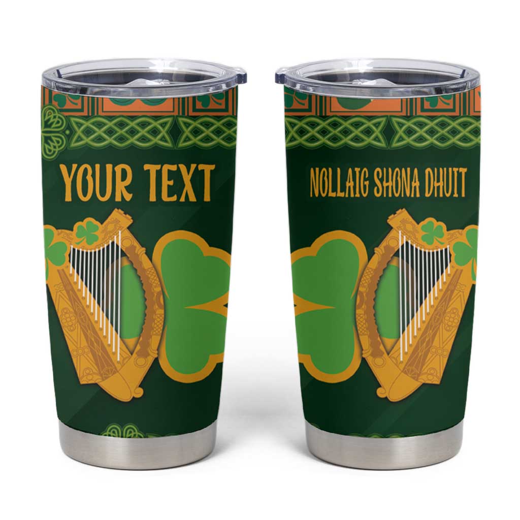 Personalized Ireland Christmas Tumbler Cup Irish Harp With Lucky Shamrock