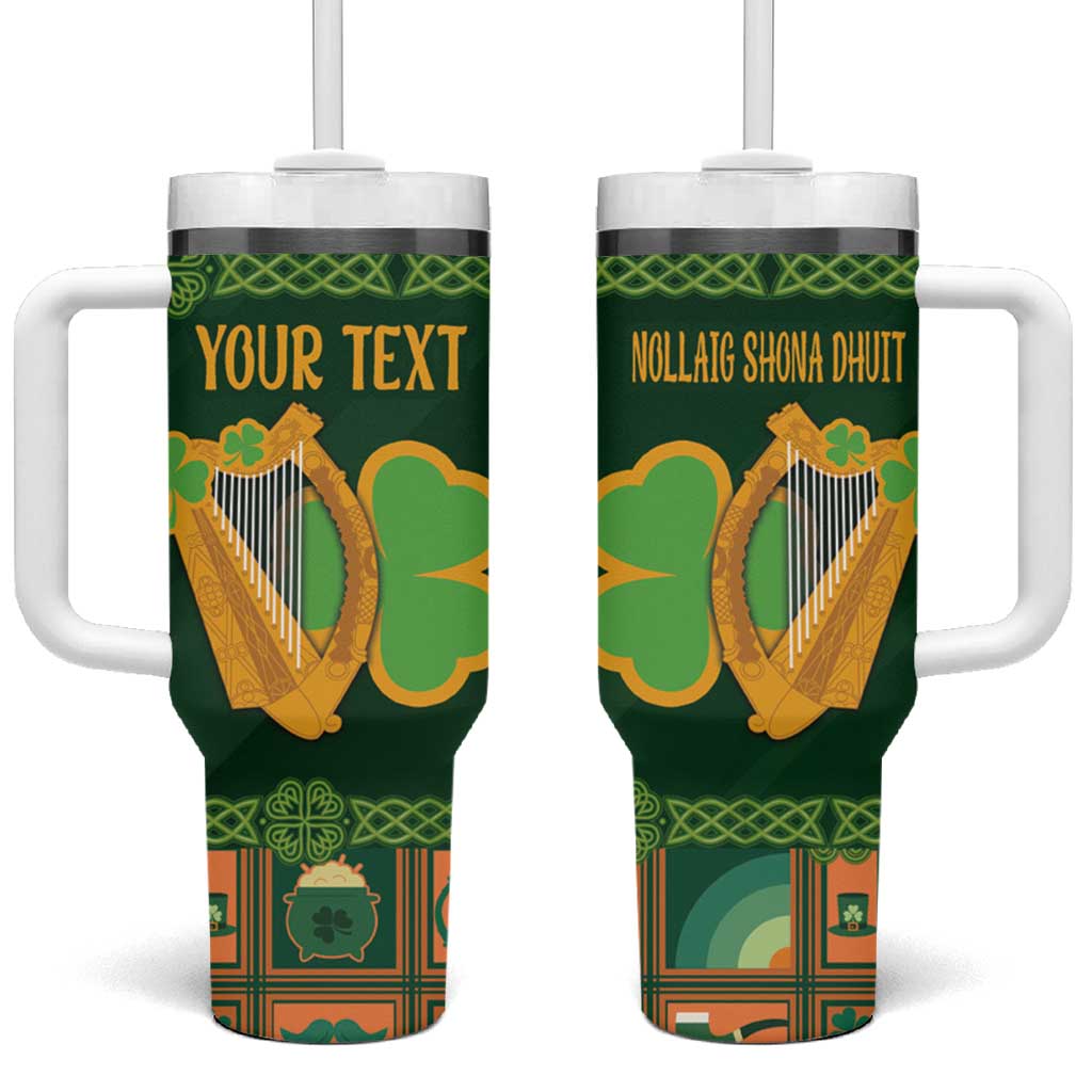 Personalized Ireland Christmas Tumbler With Handle Irish Harp With Lucky Shamrock