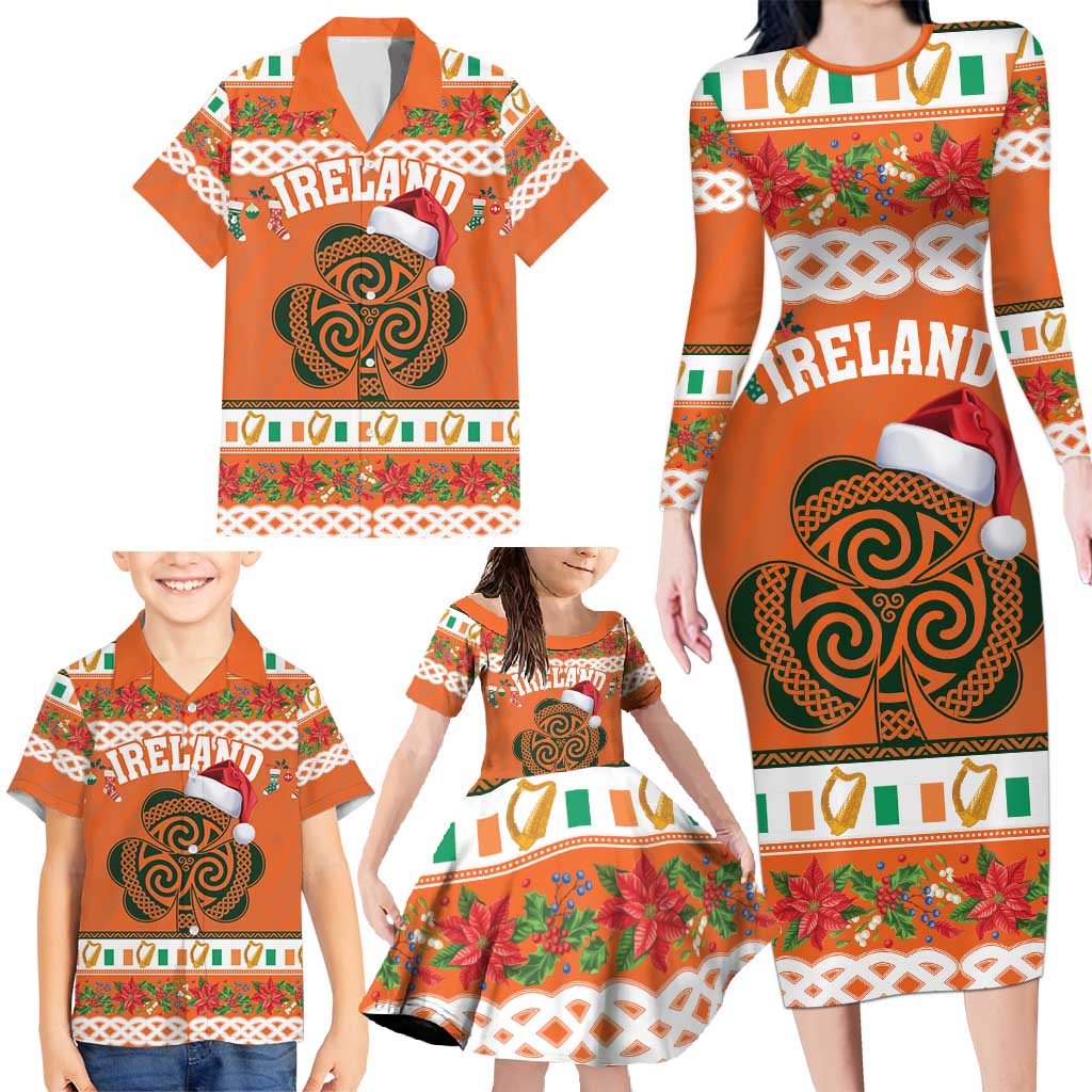 Personalized Ireland Christmas Family Matching Long Sleeve Bodycon Dress and Hawaiian Shirt Irish Shamrock Celtic Nollaig Shona Dhuit - Wonder Print Shop