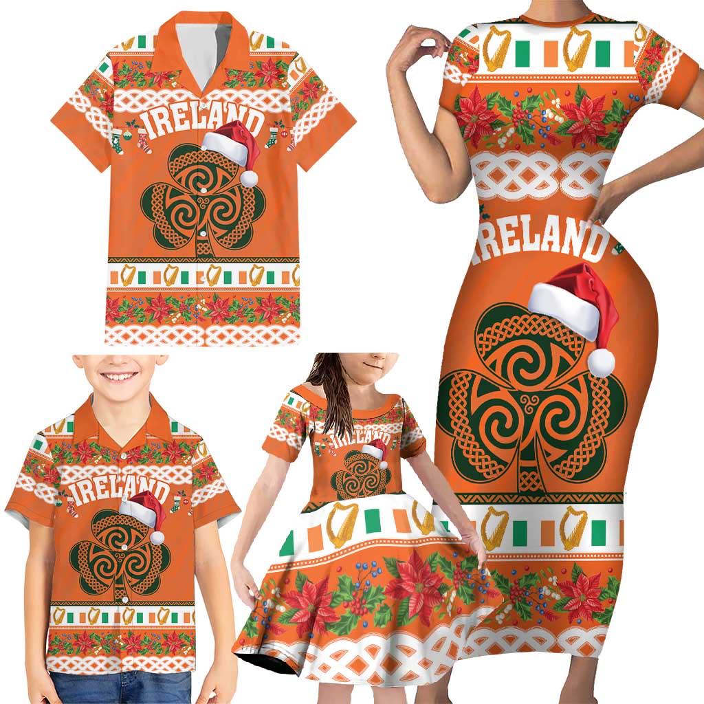 Personalized Ireland Christmas Family Matching Short Sleeve Bodycon Dress and Hawaiian Shirt Irish Shamrock Celtic Nollaig Shona Dhuit - Wonder Print Shop