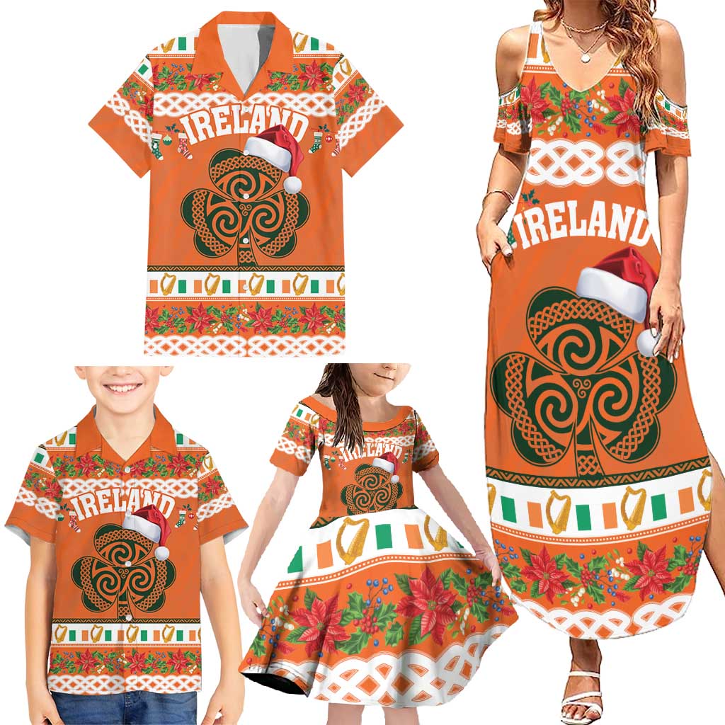 Personalized Ireland Christmas Family Matching Summer Maxi Dress and Hawaiian Shirt Irish Shamrock Celtic Nollaig Shona Dhuit - Wonder Print Shop