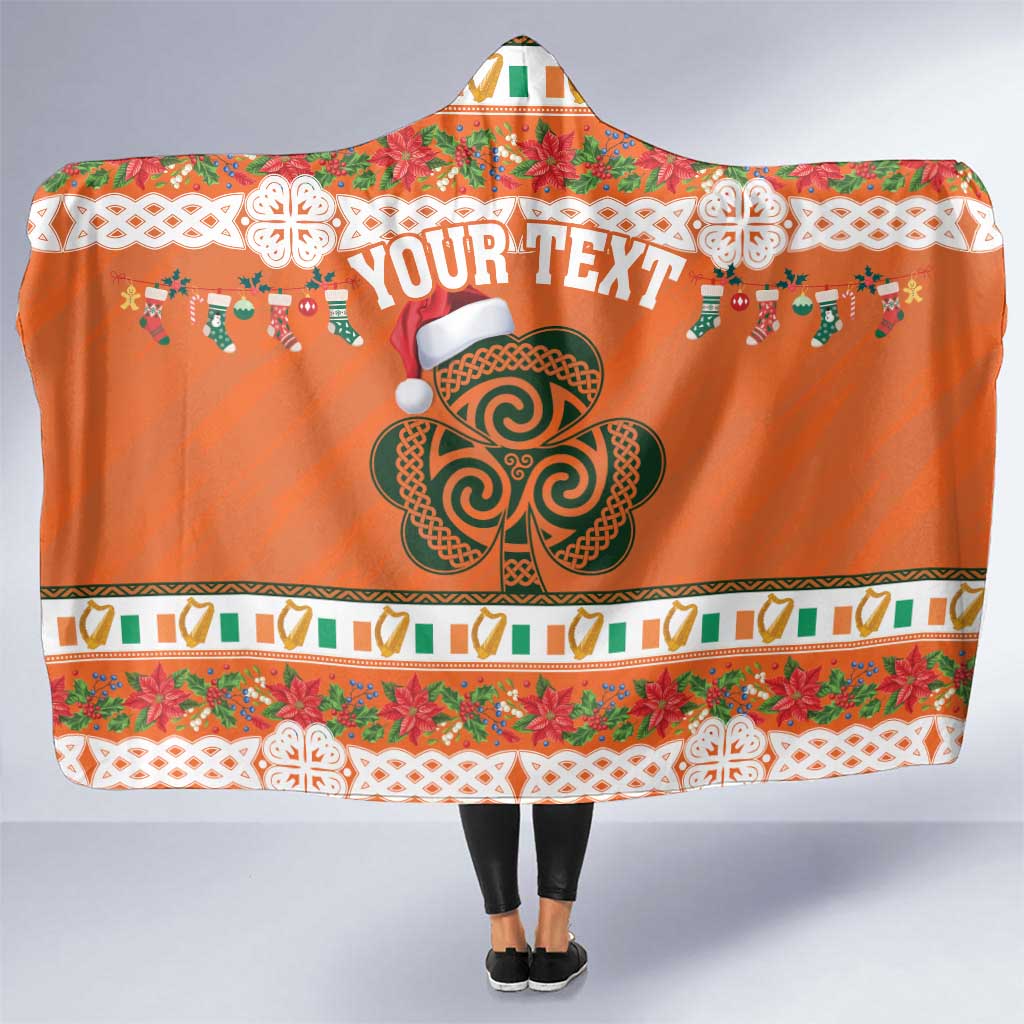 Personalized Ireland Christmas Hooded Blanket Irish Shamrock Celtic Nollaig Shona Dhuit