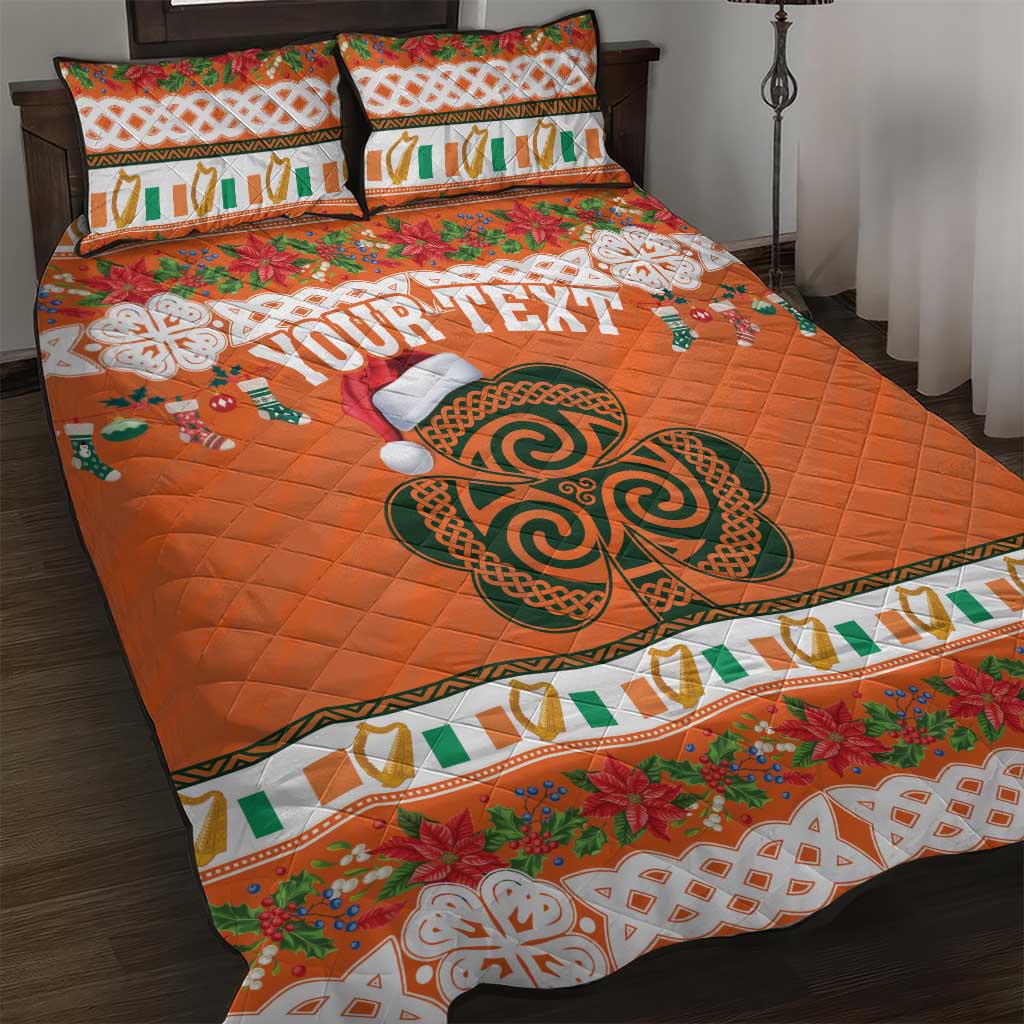 Personalized Ireland Christmas Quilt Bed Set Irish Shamrock Celtic Nollaig Shona Dhuit