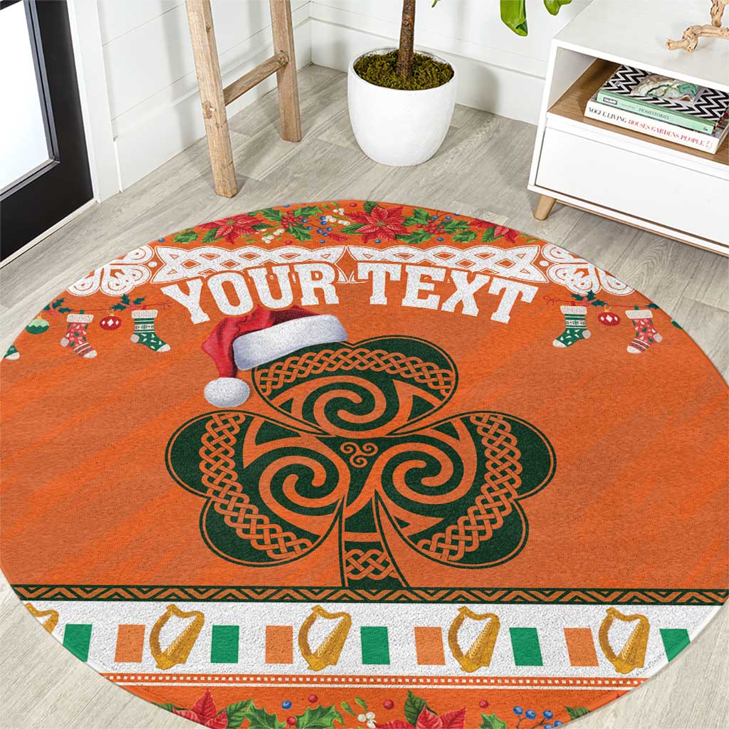 Personalized Ireland Christmas Round Carpet Irish Shamrock Celtic Nollaig Shona Dhuit