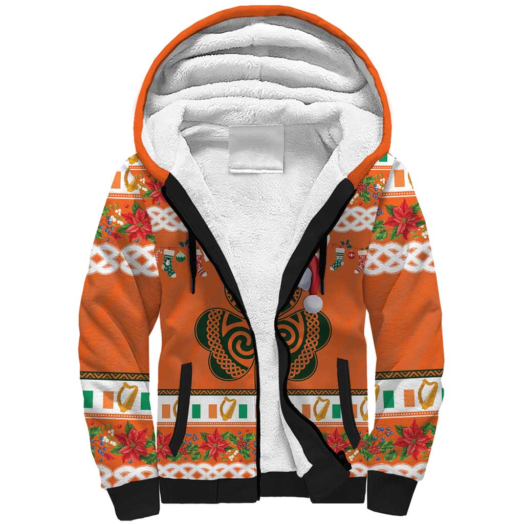 Personalized Ireland Christmas Sherpa Hoodie Irish Shamrock Celtic Nollaig Shona Dhuit