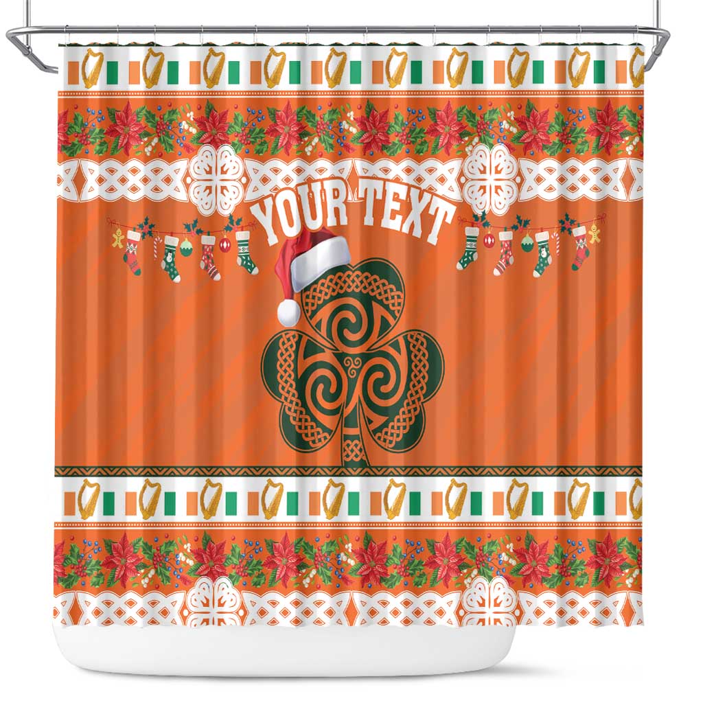 Personalized Ireland Christmas Shower Curtain Irish Shamrock Celtic Nollaig Shona Dhuit