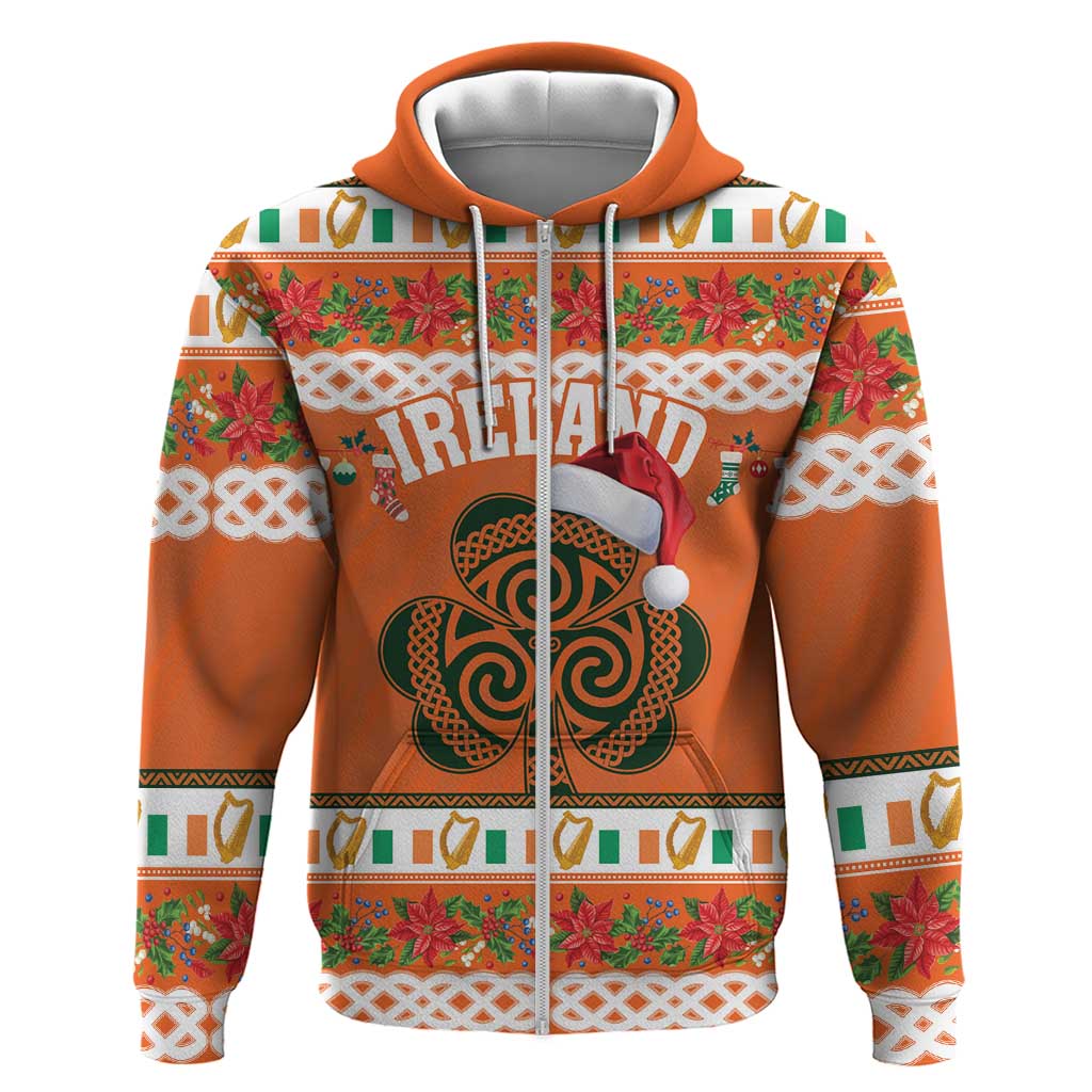 Personalized Ireland Christmas Zip Hoodie Irish Shamrock Celtic Nollaig Shona Dhuit