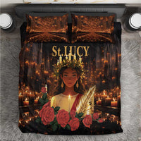 Dark St. Lucy bedding set: duvet cover and two pillowcases with candle scene