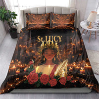 Dark St. Lucy bedding set with duvet cover and two pillowcases, candlelit artwork