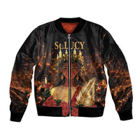 Black bomber jacket with full-zip front and St. Lucy graphic artwork